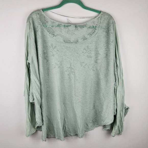 Free People Linen Blend Loose Knit Oversized Long Sleeve Top sz XS - Picture 2 of 9